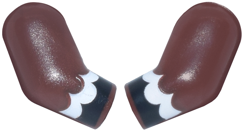 Lego Arm, (Matching Left and Right) Pair with Black and White Scallop Cuffs Pattern / Reddish Brown