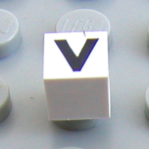 Lego Modulex Tile 1 x 1 with V Print - Black Lining on Top and Sides
