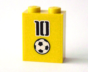 Lego Brick 1 x 2 x 2 with Inside Axle Holder with Number 10 and Soccer Ball (Football) Pattern (Sticker) - Set 3424 / Yellow