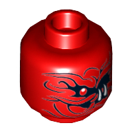Lego Minifig Head Rivett / Slackjaw / Tannin, Snake with Black Wavy Lines, White Fangs 2 Red Eyes / 1 Red Eye Print / Red