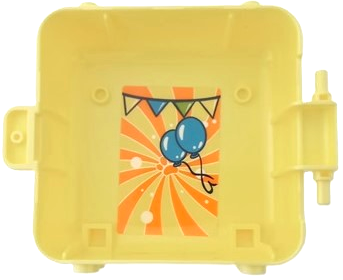 Lego Container, Box 3 x 8 x 6 2/3 Half Front with Dark Blue, White, Dark Pink, and Bright Light Orange Pug Face with Tongue and Bunting, Dark Turquoise Balloons, Orange Paw Print and Stripes in Swirl Pattern (Sticker) - Set 41664