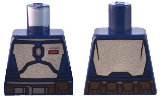 Lego Torso SW Mandalorian Silver Beskar Armor, Dark Brown Belt with Pouch, Red Rectangle Pattern (Fleet Commander) / Dark Blue