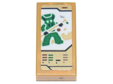 Lego Tile 1 x 2 with Ninjago Trading Card Game Spitta Pattern (Sticker) - Set 71741 / Pearl Gold