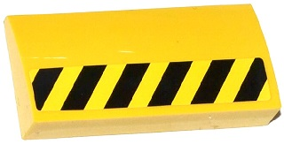 Lego Slope, Curved 2 x 4 x 2/3 with Bottom Tubes with Black and Yellow Danger Stripes Half Height Pattern Model Right Side (Sticker) - Set 70814