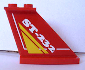 Lego Tail 4 x 1 x 3 with Yellow Triangle and White 'ST-232' and Line Pattern on Both Sides (Stickers) - Set 8232 / Red