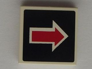 Lego Tile 2 x 2 with Arrow Red with White Outline on Black Pattern (Sticker) - Set 5983 / White