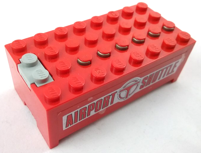 Lego Electric 9V Battery Box Small without Battery Cover with Airport Shuttle Pattern on Both Sides (Stickers) - Set 6399 / Red