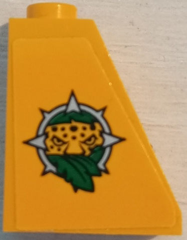 Lego Slope 65 2 x 1 x 2 with Leopard Head and Leaves Jungle Explorers Logo Pattern Model Left Side (Sticker) - Set 60162