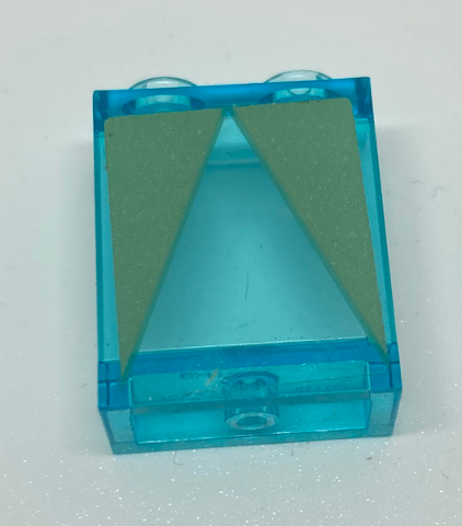 Lego Panel 1 x 2 x 2 with Side Supports - Hollow Studs with Sand Green Triangles Pattern (Sticker) - Set 41068 / Trans-Light Blue