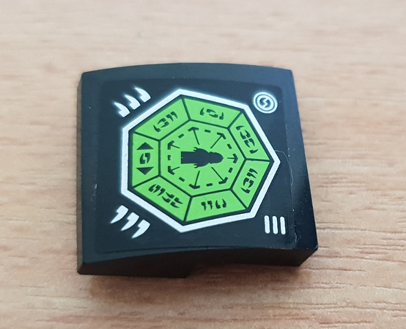Lego Slope, Curved 2 x 2 x 2/3 with Lime Heptagon and Spider Fangs Symbols Pattern (Sticker) - Set 70130