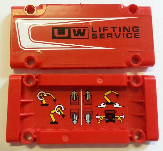 Lego Technic, Panel Plate 5 x 11 x 1 with 'UW LIFTING SERVICE' on Outside and Operating Instructions on Inside Pattern Model Left (Stickers) - Set 8258