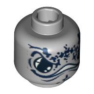 Lego Minifig Head Manta Warrior, Large Black Eyes, Wide Mouth And Dark Blue Spots Print [Blocked Open Stud] / Light Bluish Gray