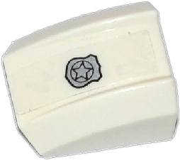 Lego Slope, Curved 2 x 2 Lip with Silver Police Badge Pattern (Sticker) - Set 60086 / White