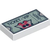 Lego Tile 1 x 2 with Light Aqua Ticket, Dark Blue 'VIP TICKET 4070' Print / White