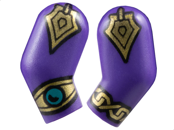 Lego Arm, (Matching Left and Right) Pair with Gold Armor and Bracelets with Dark Turquoise Jewel Pattern / Dark Purple