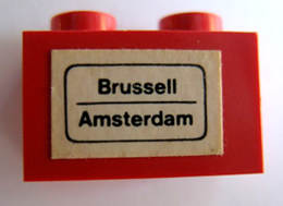 Lego Brick 1 x 2 with 'Brussell - Amsterdam' Pattern (Sticker) - Set 164