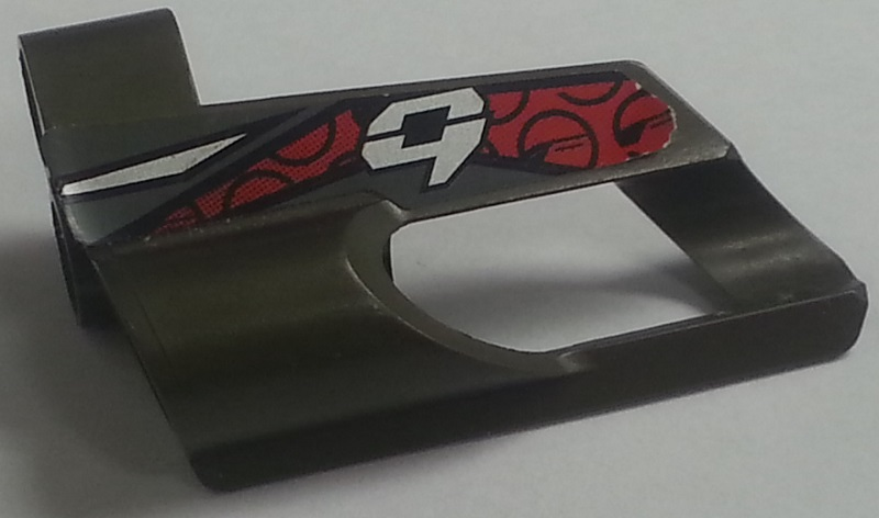 Lego Technic, Panel Fairing # 6 Small Short, Large Hole, Side B with Silver Number 9, Red and Black Pattern (Sticker) - Set 8354
