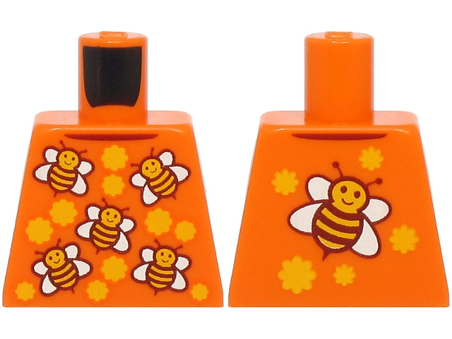 Lego Torso Shirt with Collar and Bright Light Orange and White Bees with Flowers Pattern (BAM) / Orange