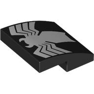 Lego Brick Curved 2 x 2 x 2/3 with White Spider (Venom Logo) Print / Black