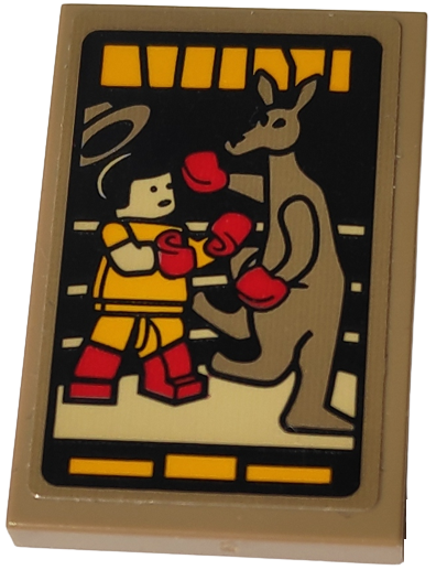 Lego Tile 2 x 3 with Poster of Minifigure and Kangaroo Boxing Match Pattern (Sticker) - Set 10292