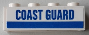 Lego Brick 1 x 4 with Blue Stripe and 'COAST GUARD' Pattern (Sticker) - Set 60164 / White