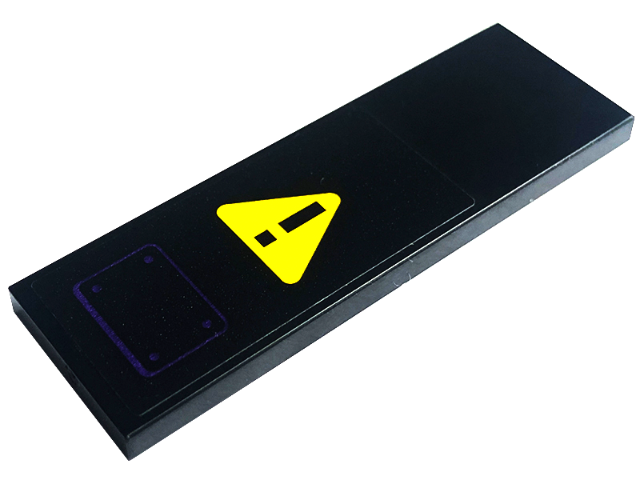 Lego Tile 2 x 6 with Dark Purple Dots and Rectangle and Black Exclamation Mark on Yellow Warning Sign Triangle Pattern (Sticker) - Set 60339