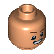 Lego Minifig Head Rowan, Reddish Brown Eyebrows, Raised Eyebrow Straight Smile, Teeth, Clenched Print [Hollow Stud] / Nougat