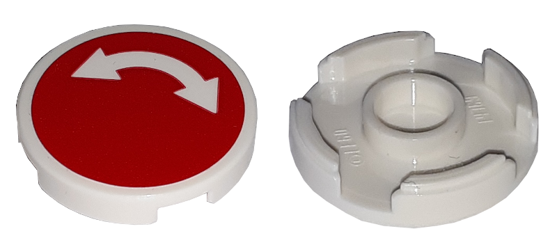 Lego Tile, Round 2 x 2 with Bottom Stud Holder with White Curved Arrow Double on Red Background Pattern (Sticker) - Sets 60052 / 60198 / 60200 / 60233