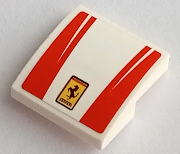 Lego Slope, Curved 2 x 2 x 2/3 with Ferrari Logo and Red Stripes Pattern (Sticker) - Set 75886 / White