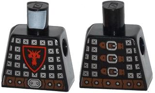 Lego Torso Castle Dragon Knight Scale Mail with Dragon Shield, Buckles on Back Pattern / Black