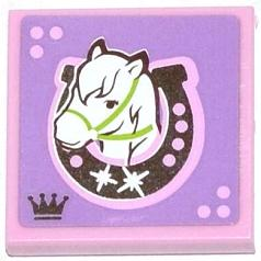 Lego Tile 2 x 2 with Horse Head Facing Left in Horseshoe Pattern (Sticker) - Set 3185 / Bright Pink