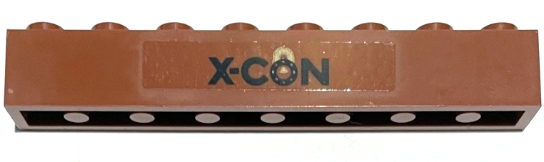 Lego Brick 1 x 8 with Dark Blue 'X-CON' and Gold Circle Pattern (Sticker) - Set 76192