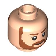 Lego Minifig Head Obi-Wan Kenobi, Dark Orange Eyebrows, Beard, Neutral / Angry Scowl / Light Nougat