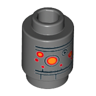 Lego Brick Round 1 x 1 Open Stud with Droid Head Print / Dark Bluish Gray