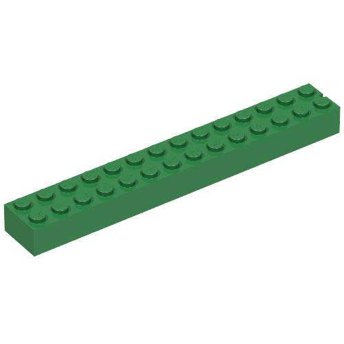 Lego Brick 2 x 14 without Bottom Tubes, 1 End Slot / Green