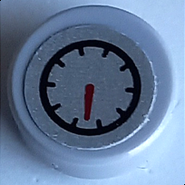 Lego Tile, Round 1 x 1 with Silver Gauge with Red Pointer and Black Tick Marks Pattern (Sticker) - Set 42106 / Light Bluish Gray