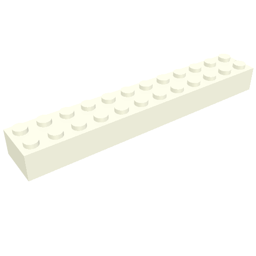 Lego Brick 2 x 12 without Bottom Tubes, 1 End Slot / White