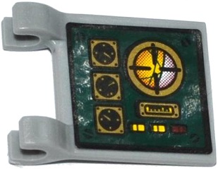 Lego Flag 2 x 2 Square with Flat Edge with Horizon Screen, Gauges and Yellow and Red Buttons on Dark Green Background Pattern (Sticker) - Set 70735