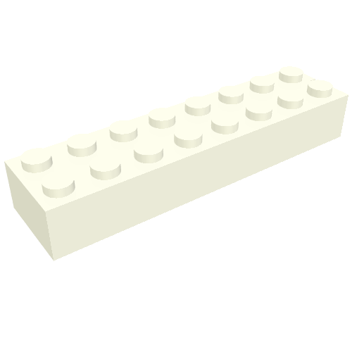 Lego Brick 2 x 8 without Bottom Tubes, 1 End Slot / White