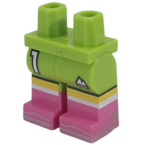 Lego Hips with Lime Legs and Dark Pink Boots Pattern with Football Short, White '1', Mountains Logo, White Socks, Bright Pink Shoes print / Lime