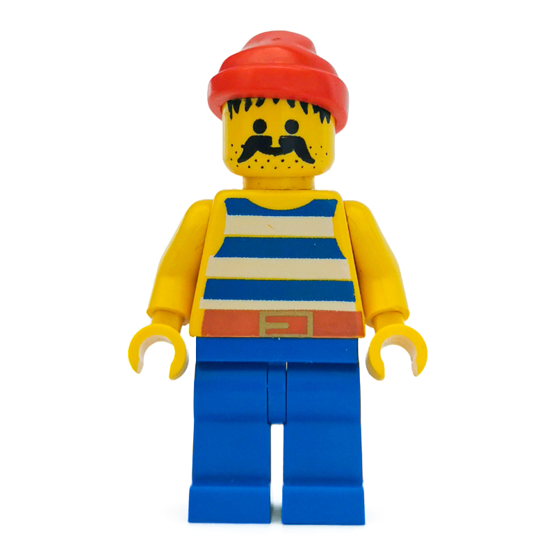 Lego Pirate - Blue Stripes, Blue Legs, Red Bandana, Head Solid Stud