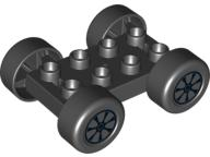 Lego Duplo Car Base 2 x 4 with Black Tires and 7 Black Spokes and Silver Hubcap Wheels Pattern (88760 / 88762c01pb12)