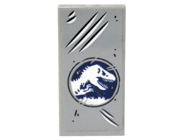 Lego Tile 2 x 4 with Jurassic World Logo and Scratch Marks Pattern (Sticker) - Set 75926 / Light Bluish Gray