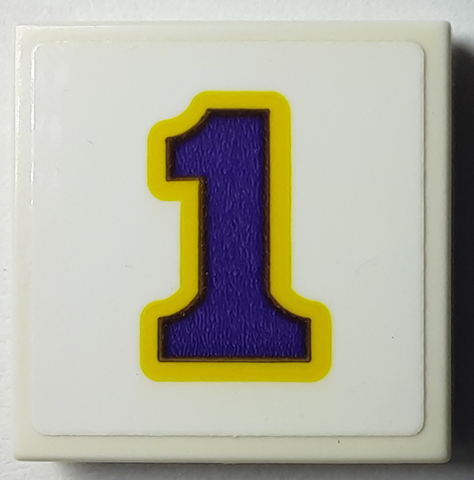 Lego Tile 2 x 2 with Dark Purple Number 1 with Yellow Outline Pattern (Sticker) - Set 40385
