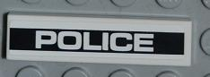 Lego Tile 1 x 4 with White 'POLICE' on Black Background Pattern (Sticker) - Set 8186 / White