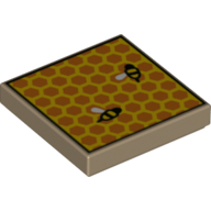 Lego Tile 2 x 2 with Honeycomb with Two Bees (Beehive) Print / Dark Tan