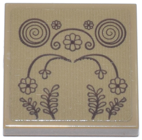Lego Tile 2 x 2 with Reddish Brown Spirals, Flowers and Leaves Pattern (Sticker) - Set 21341