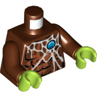 Lego Torso Bare Chest with Spider Web and Blue Round Jewel (Chi) Print, Reddish Brown Arms, Lime Hands / Reddish Brown
