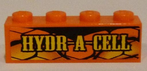 Lego Brick 1 x 4 with 'HYDR-A-CELL' on Snakeskin Background Pattern (Sticker) - Set 8158 / Orange