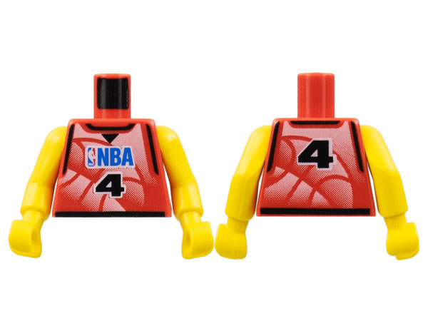 Lego Torso Basketball Jersey Tank Top with Black Trim, NBA Logo, and Black Number  4 Pattern / Yellow NBA Arms